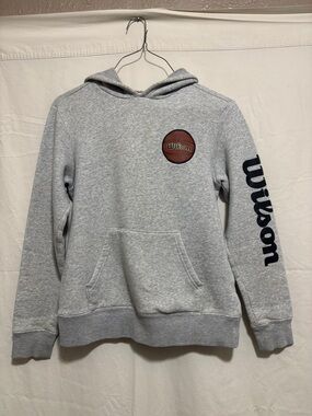 Wilson Gray Hoodie with Basketball Patch and Black Sleeve Script Youth Large
